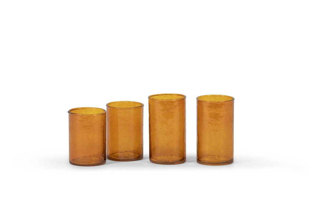 Theelight holder hammered - glass - amber - Ø7 x 11 - p 6/36
