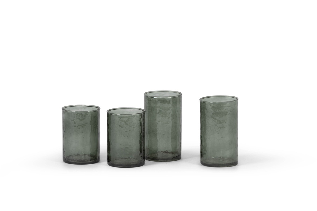 Theelight holder hammered - glass - dirty green - Ø7.5 x 13.5 - p 6/36