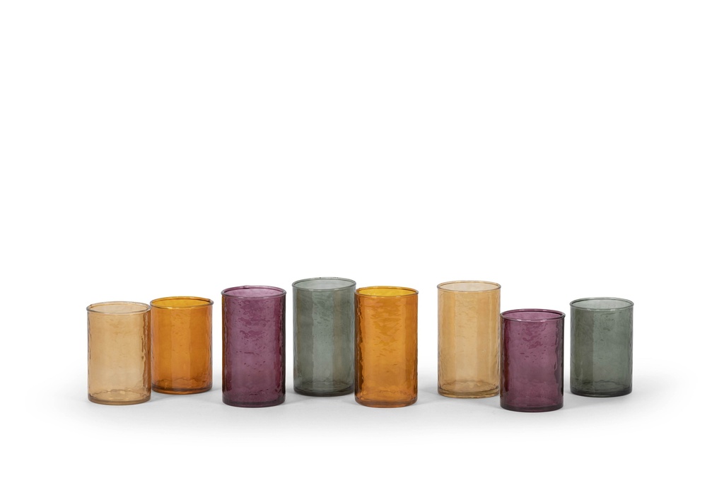 Theelight holder hammered - glass - dirty green - Ø7.5 x 13.5 - p 6/36