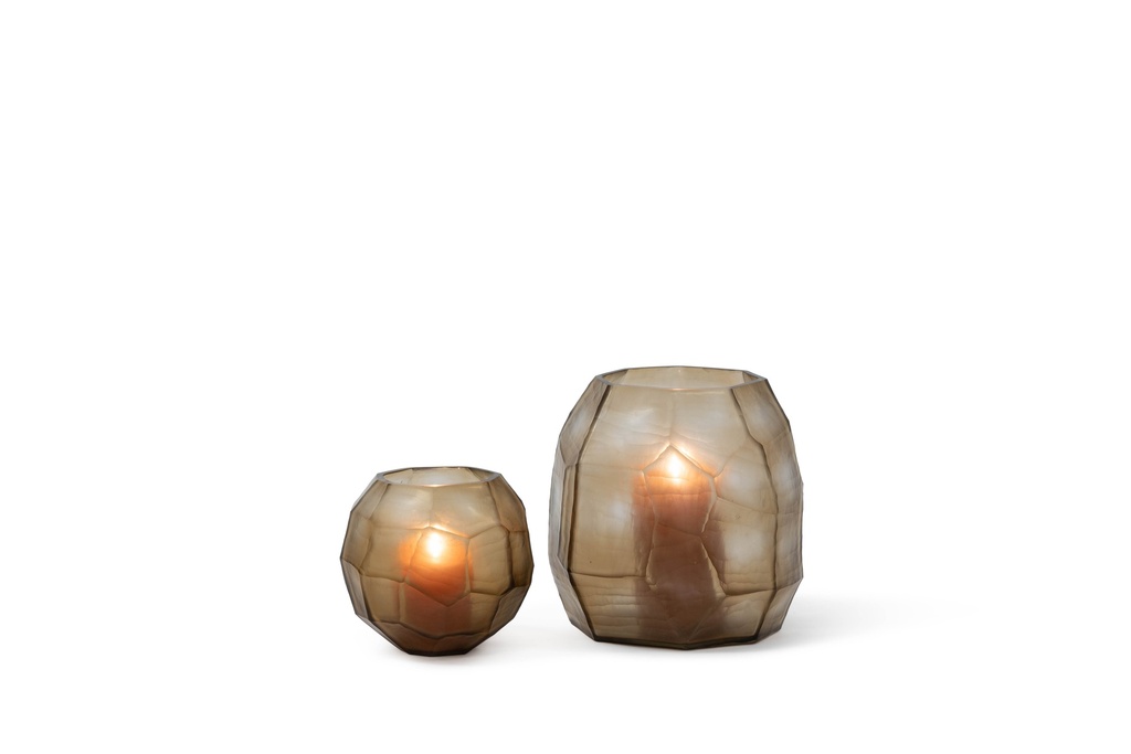 Mouthblown vase faceted cutted copper large - Ø26 x 27 cm - p 1