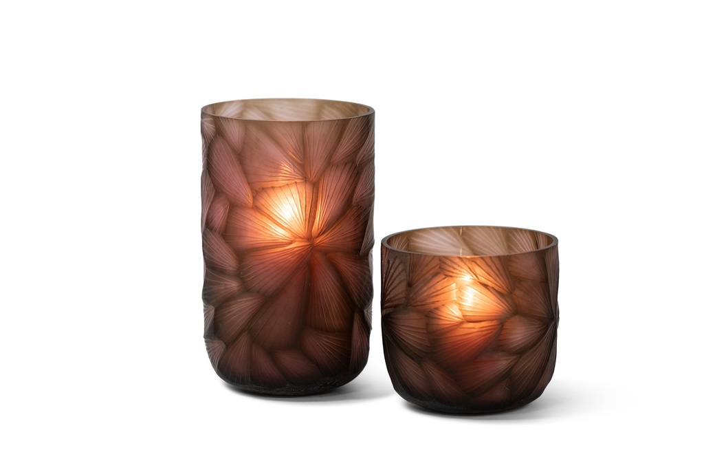 Mouthblown vase handcutted ginkgo smoke / mauve small - Ø18.5 x 18.5 cm - p 1/4