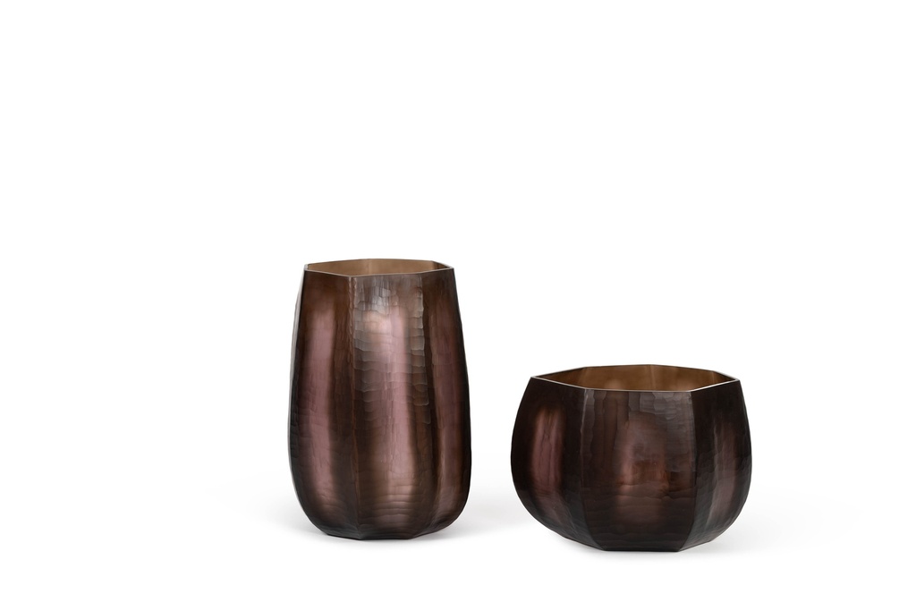 Mouthblown vase vertical flat cutting smoke / mauve medium -