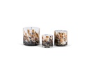 Thick votive cylinder with caramel design - glass - white & brown - Ø 11 x 12 cm - p/6