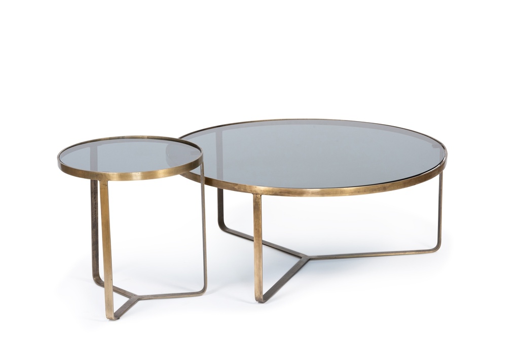 Table glass + frame - glass + metal - smoke + antique brass- Ø 86x36cm - p/1/1