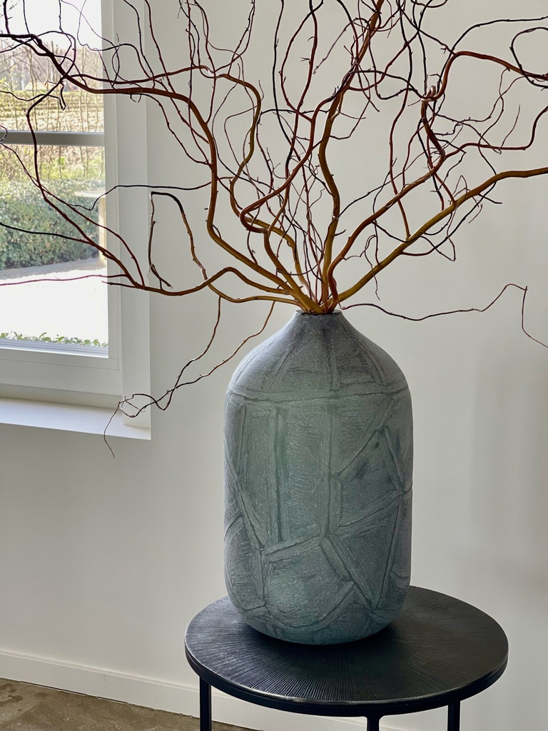Vase nerve cut stone finish - glass - bluegrey - Ø24x40cm - p/1/1