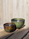 Set of 2 brass green patina planters - Ø 20.5 x 12.5cm+Ø 15.5 x 10.5cm - 1 - ext. cot. - p /2 sets
