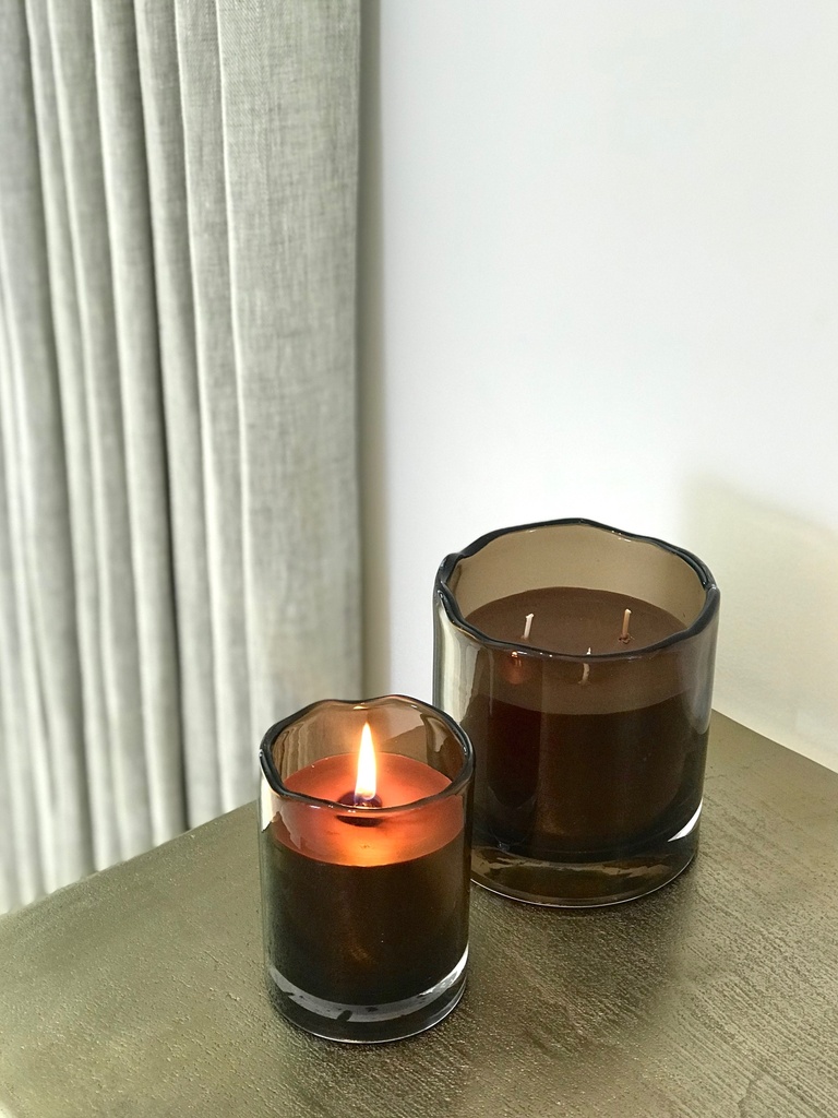 Scented candle moccha glass votive with organic rim - medium Ø 12 x 12cm - 4 - int. cot. - p/4 