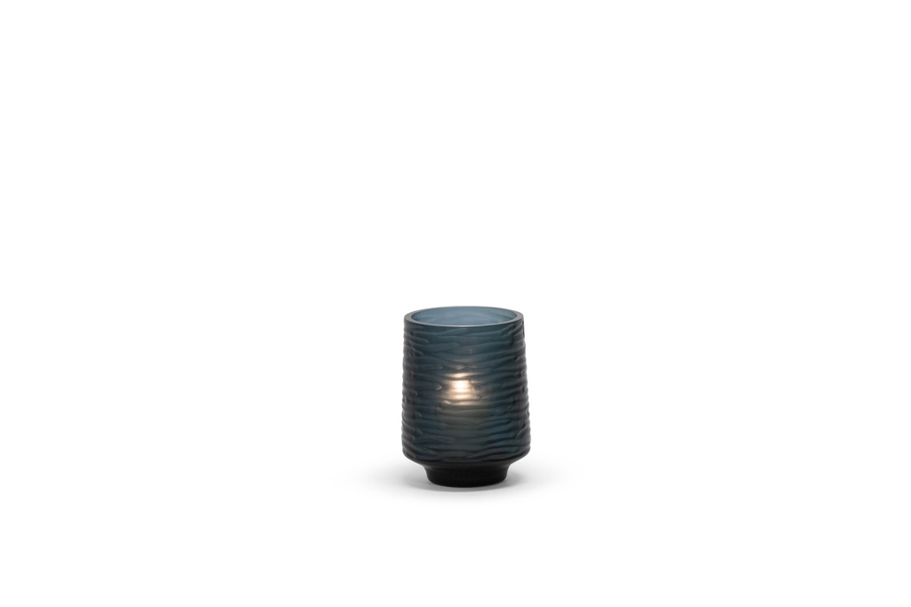Mouthblown conical cutted vase - glass - smoke/blue - Ø12 x 15cm - p 1/12