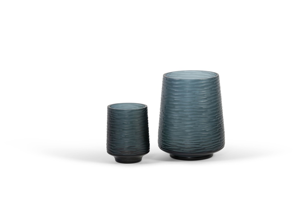 Mouthblown conical cutted vase - glass - smoke/blue - Ø12 x 15cm - p 1/12