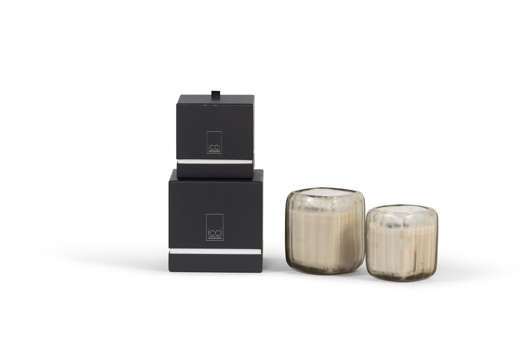Scented candle square rounded light smoke vase vertical cutting - Ø 13x15cm - 3 - int. cot. - p/2