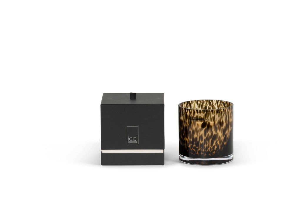 Scented candle cylindrical spotted leopard glass votive  - Ø 15 x 15cm - 4 - int. cot. - p/2