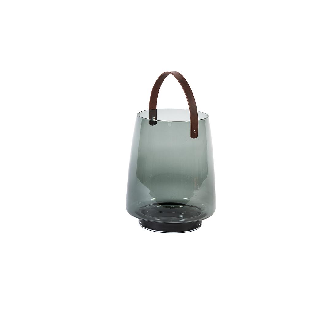 Hurricane with leather handle - glass - smoke - Ø 28x35cm - p/1/1