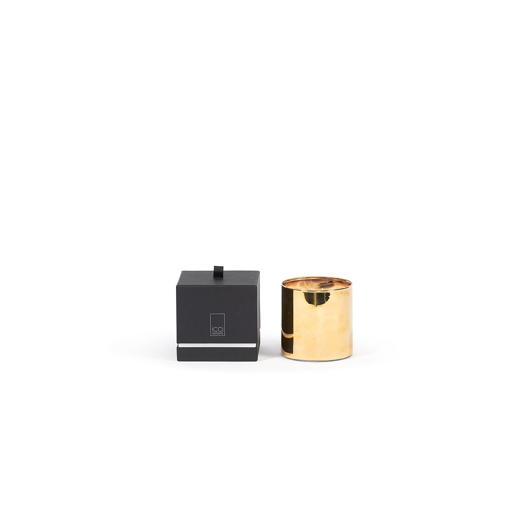 Scented candle cylindrical semi transparent metal votive, copper/gold/platinum - Ø 12 x 12cm - 3 - int. cot. - p/4