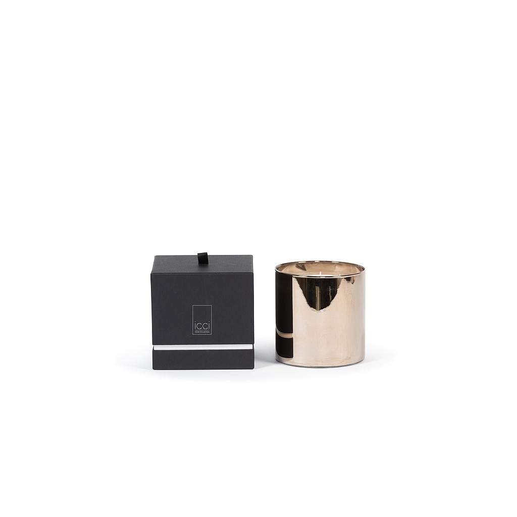 Scented candle cylindrical semi transparent metal votive, copper/gold/platinum - Ø 15 x 15cm - 4 - int. cot. - p/2