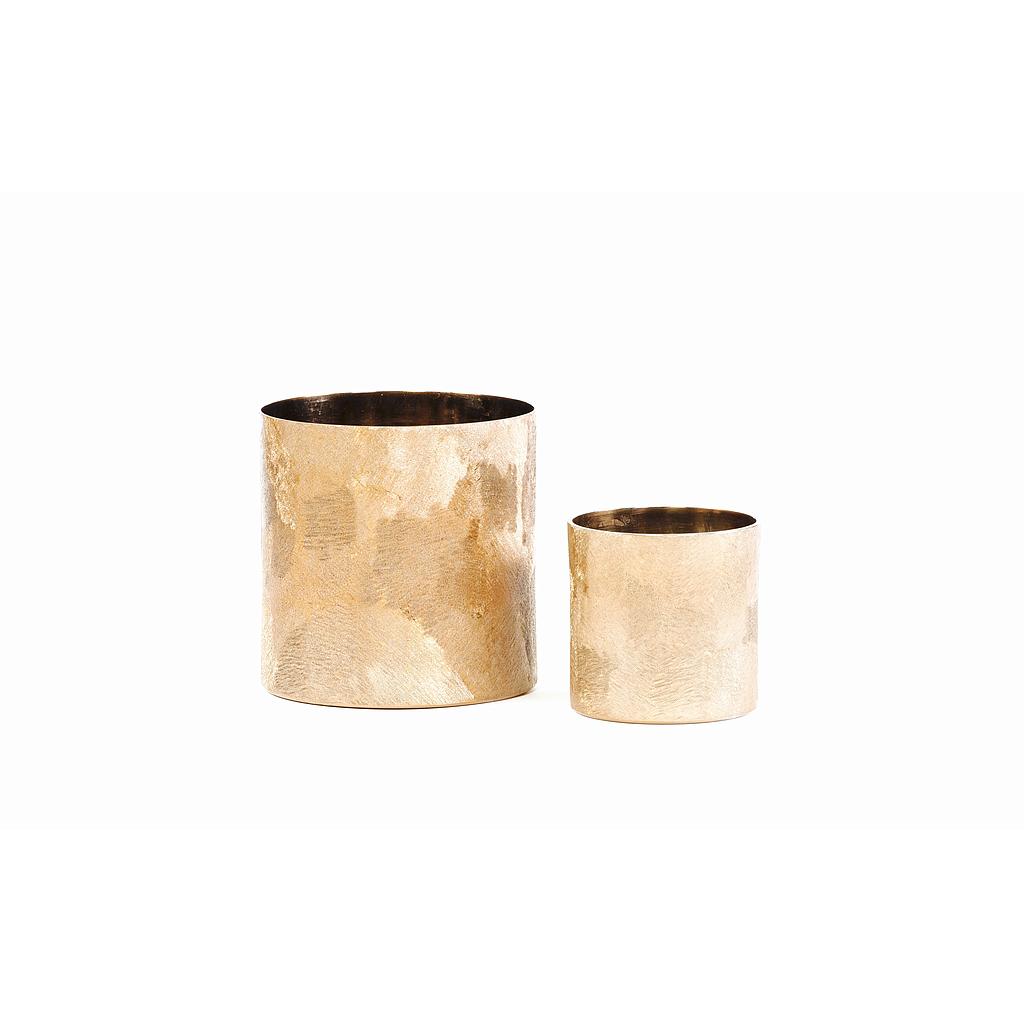 Microhammered Tlight holder - metal - gold - Ø 7,5x9cm - p/6/1