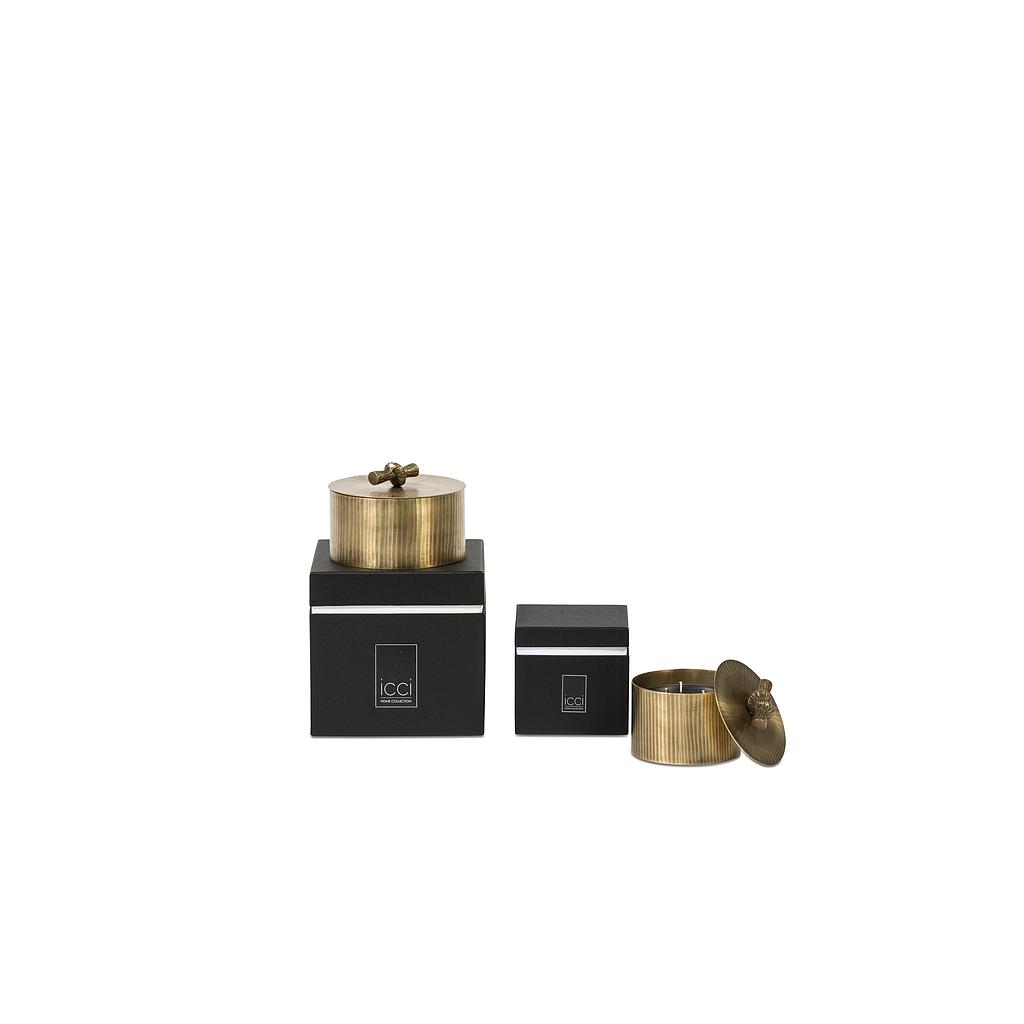 Scented candle stripe finish votive metal brass with lid - large - Ø 15 x 13 cm - 3 - int. cot. - p/4