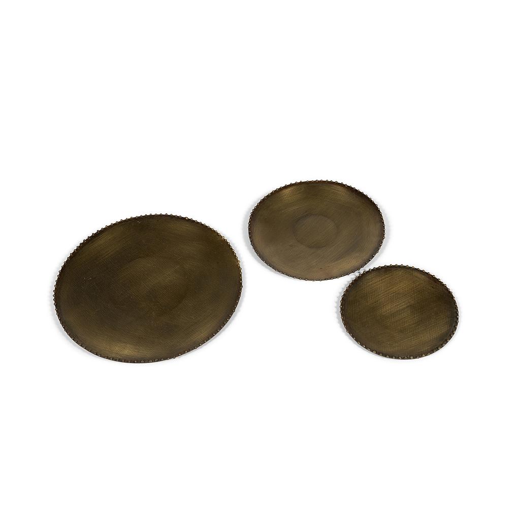 Candle Plate w/ dots on border - metal - old brass - Ø 18cm - p/6/1