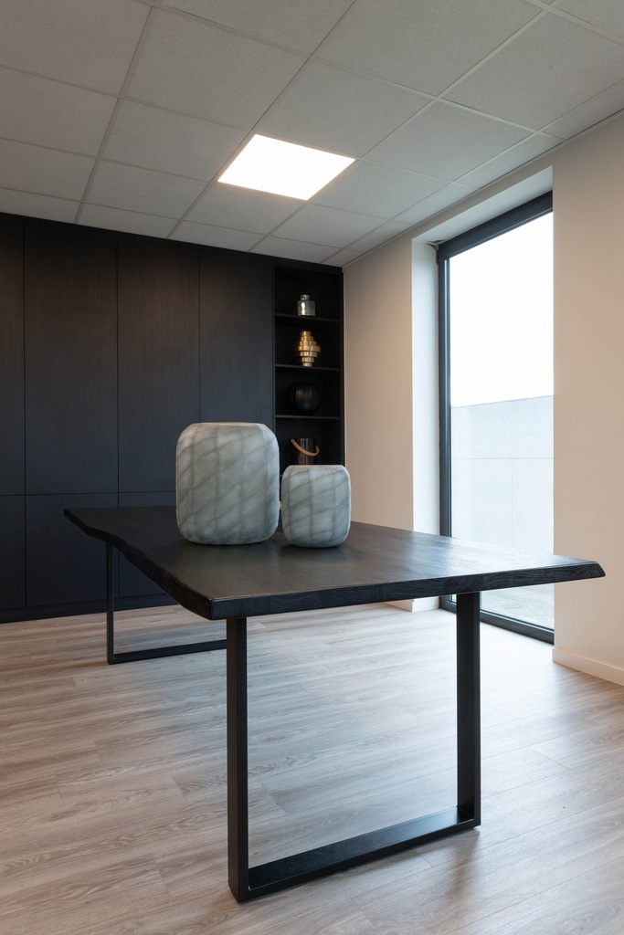 Brushed tree table on iron U feet - wood + metal - matt black - 250x100x76cm - p/1