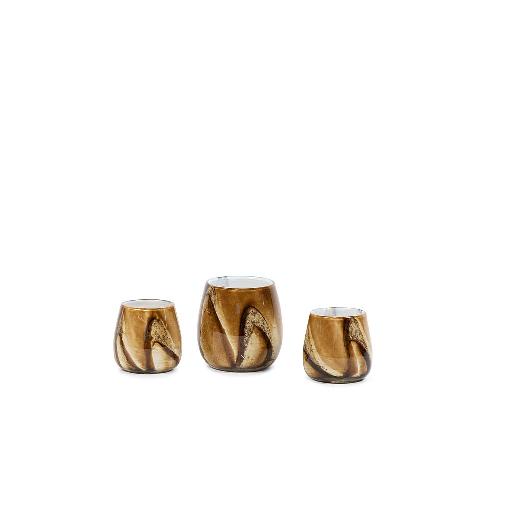 Thick votive bowl with bark design - glass - ocher - Ø12x11cm - p/4/1