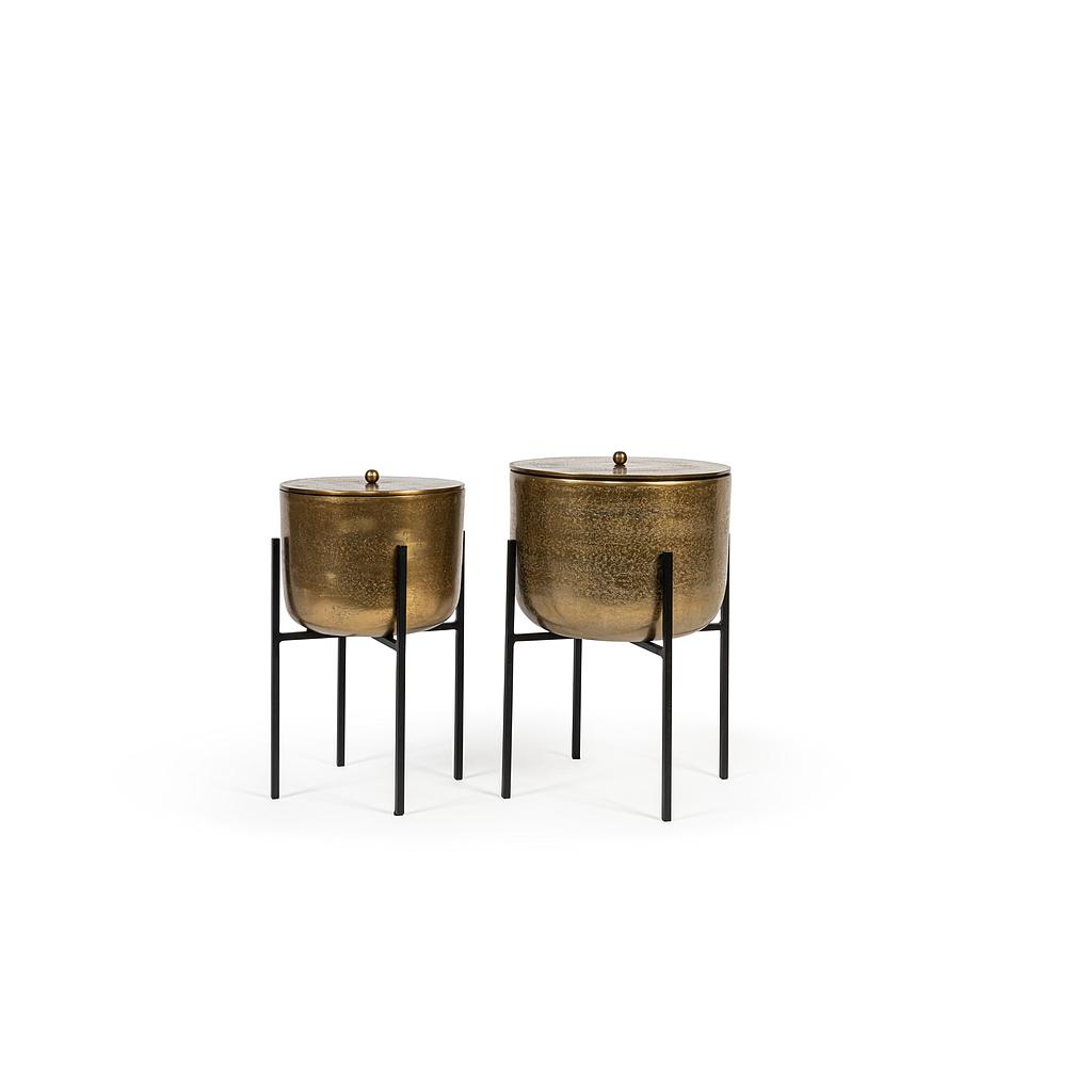 Pot with lid in brass antique on stand - small Ø 24 x 19 cm / h.40 cm - 1 - ext. cot. - p/1/1