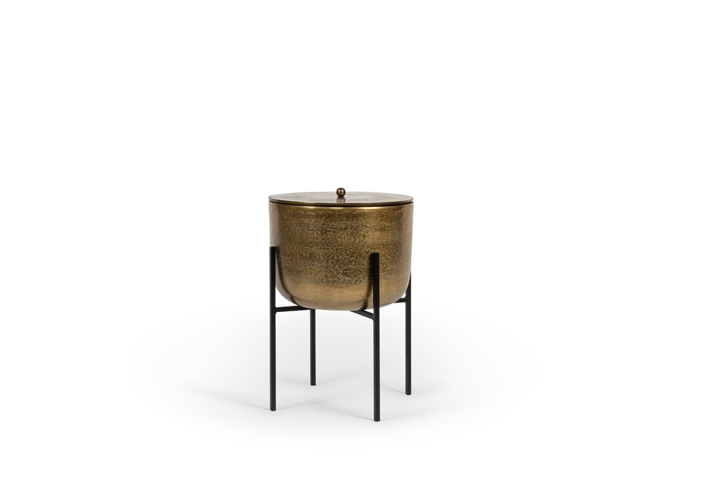 Pot with lid in brass antique on stand - big Ø 29x22x42 cm - 1 - ext. cot. - p/1/1