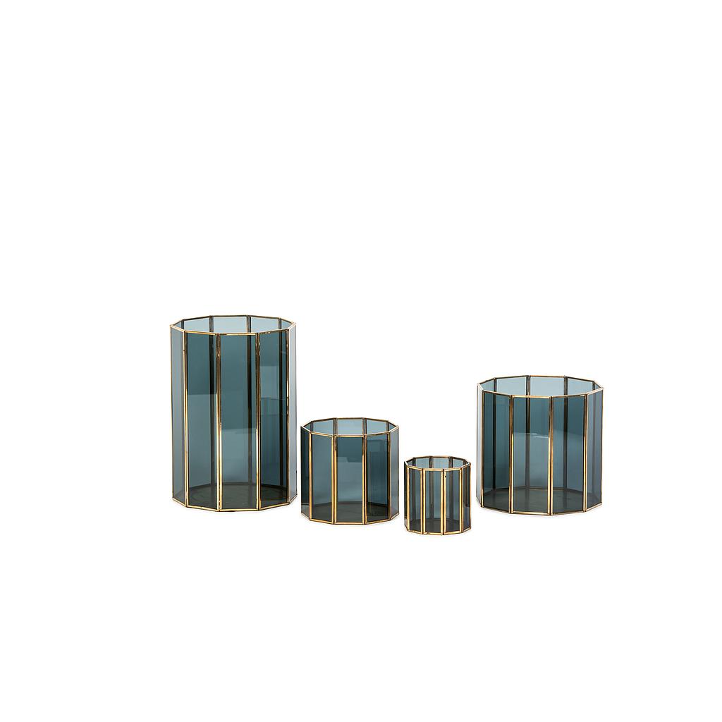 Hurricane brass polish with glass - glass + metal - smoke + brass - Ø 20x30cm - p/1/4