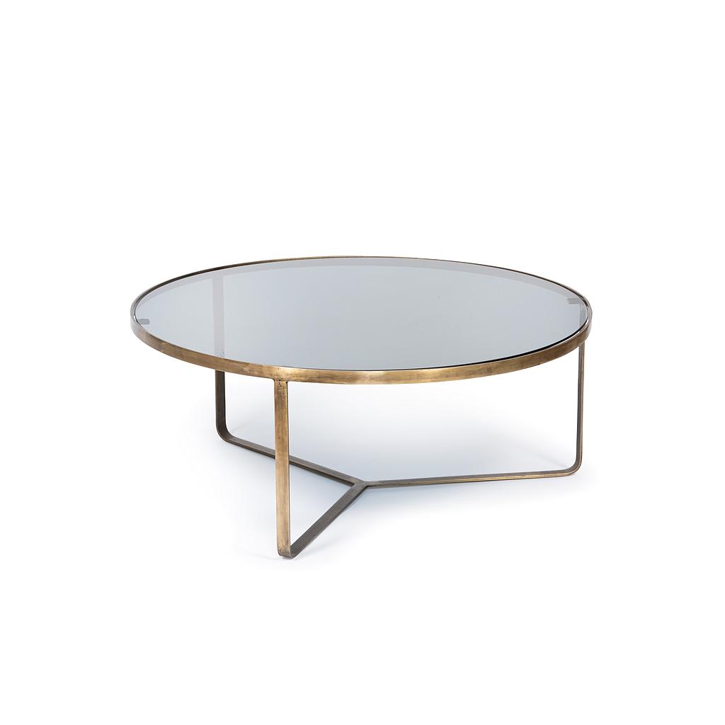 Table glass + frame - glass + metal - smoke + antique brass- Ø 86x36cm - p/1/1