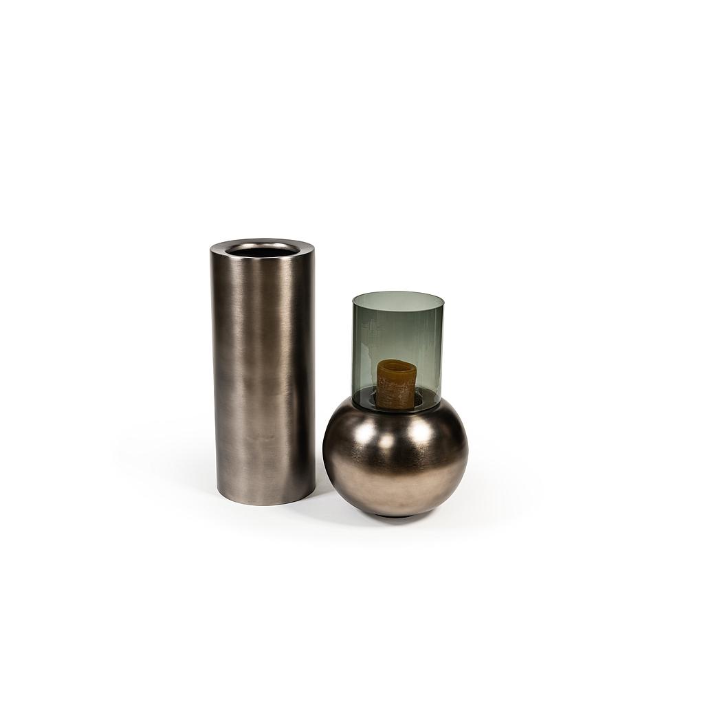 Round Hurricane on dark bronze foot + DCG157 - glass - smoke - Ø 40x130 cm - p/1/1