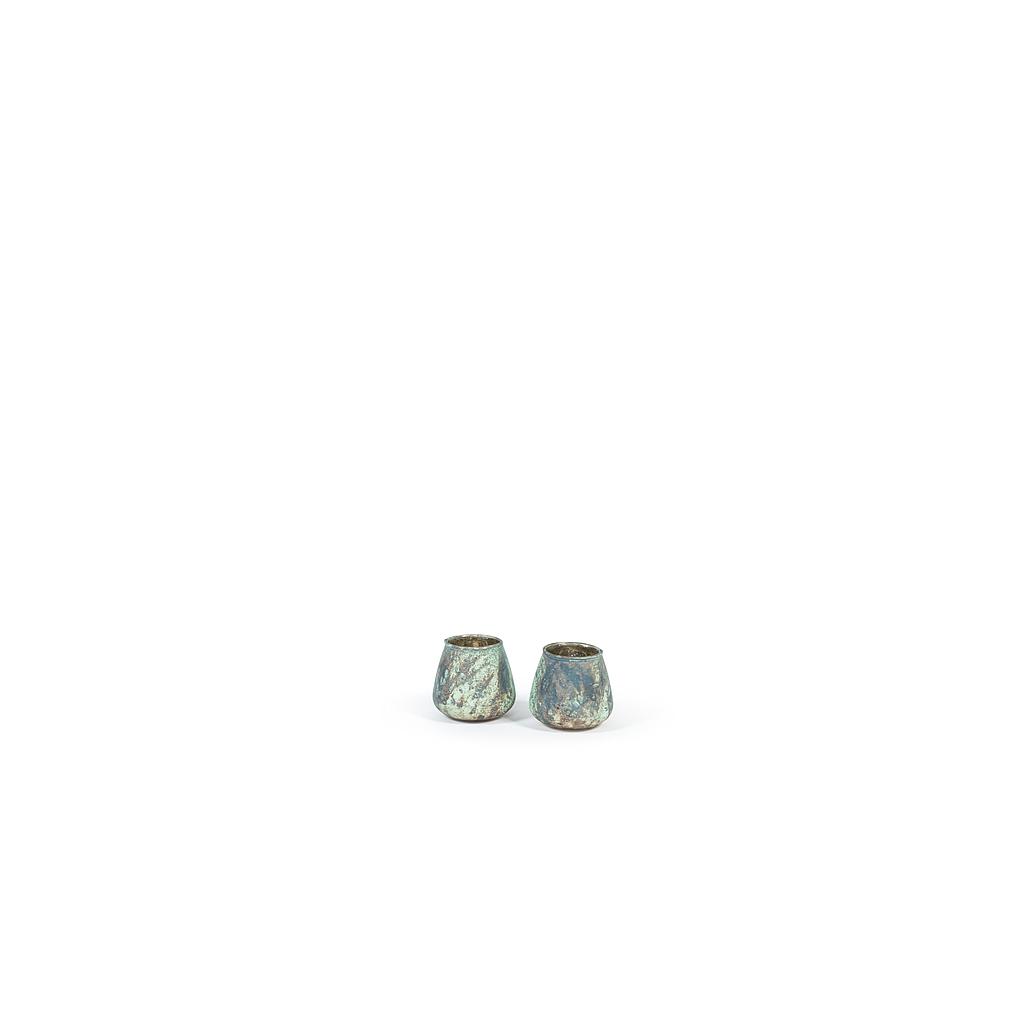 Tlight - glass - raindrop finish matt turquoise, copper oxidised, A/silver - Ø 9x9cm - p/6/24