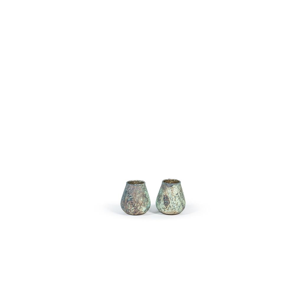 Tlight - glass - raindrop finish matt turquoise, copper oxidised, A/silver - Ø 12x12cm - p/6/12