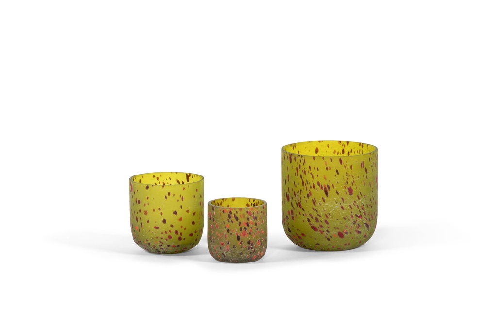 Vase - Glass - matt green orange spotted - Ø 15x15cm - p/1/8