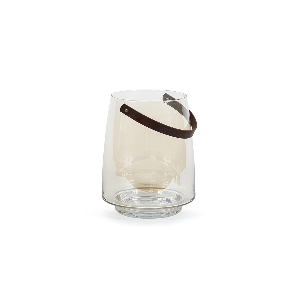Hurricane with leather handle - glass - luster - Ø 28x35cm - p/1/1