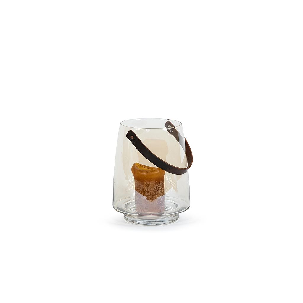 Hurricane with leather handle - glass - luster - Ø 22,5x28cm - p/1/1