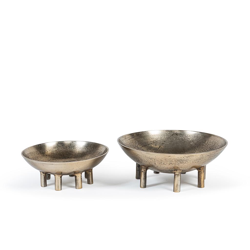 Bowl on 7 feet, set of 2 - metal - antique gold - Ø 35x15xm/Ø 29x12cm - p/1/3