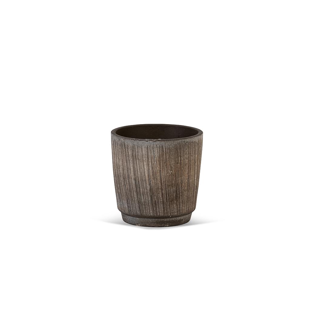 Round striped brown terracotta planter - Ø 17.5x17cm - 1 - ext. cot.- p/4