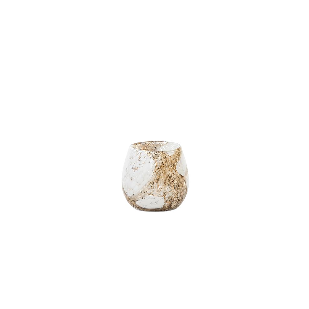 Thick spotted & lavafinish vase - glass - white & amberbrown - Ø 15x14cm - p/2/1