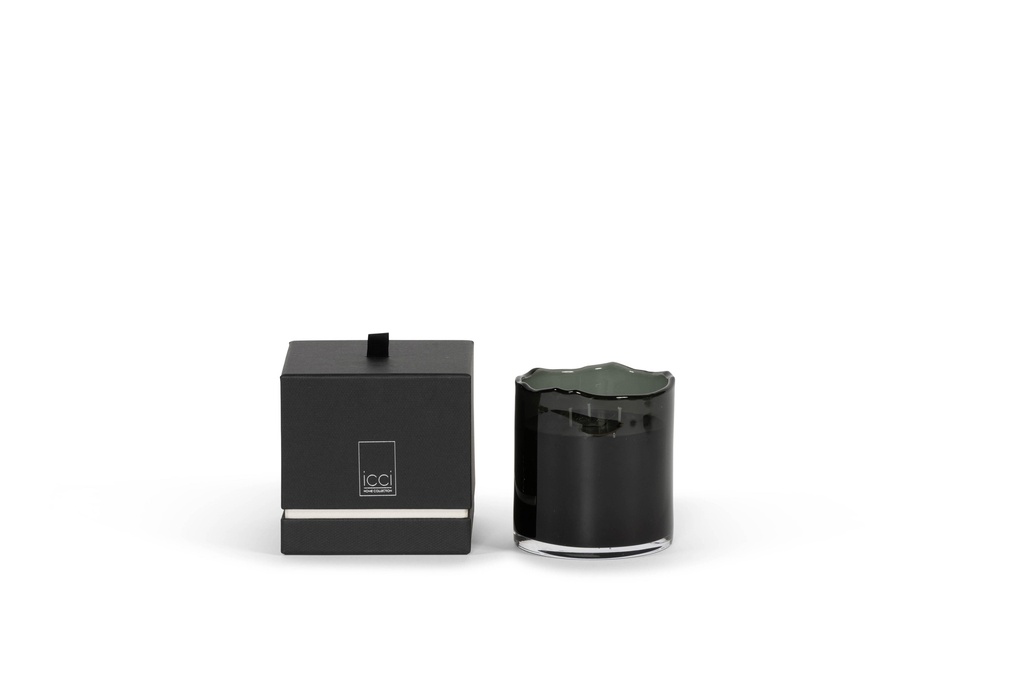 Scented candle black glass votive with organic rim - medium Ø 12 x 12cm - 3 - int. cot. - p/4