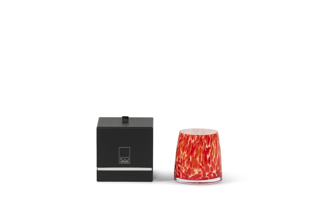 Scented candle conical glass vase with red spots - medium Ø12 x 12cm - 2 - int. cot. - p/4