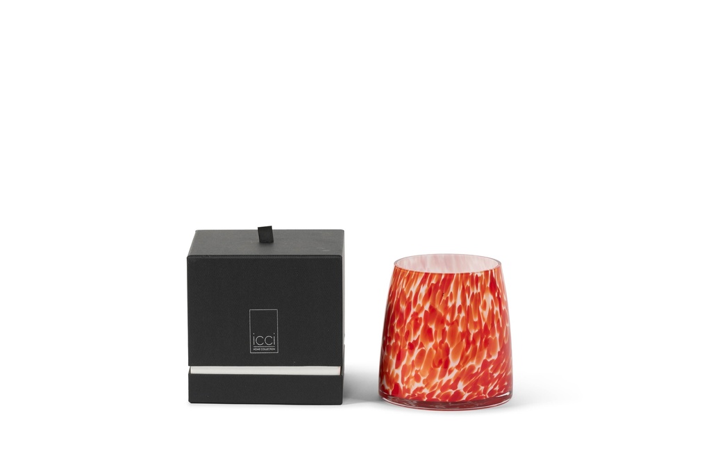 Scented candle conical glass vase with red spots - large Ø15 x 15cm - 3 - int. cot. - p/1