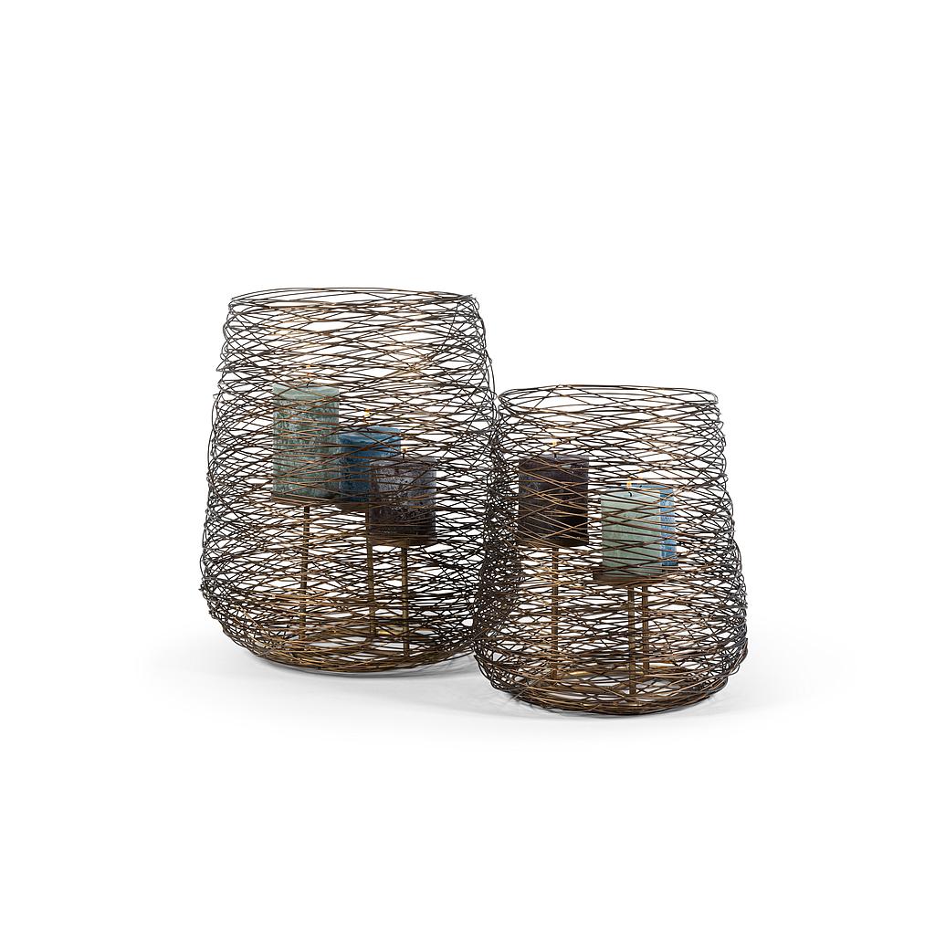 Wired hurricane for 3 candles - metal - brass antique - Ø 42x46cm - p/1/1