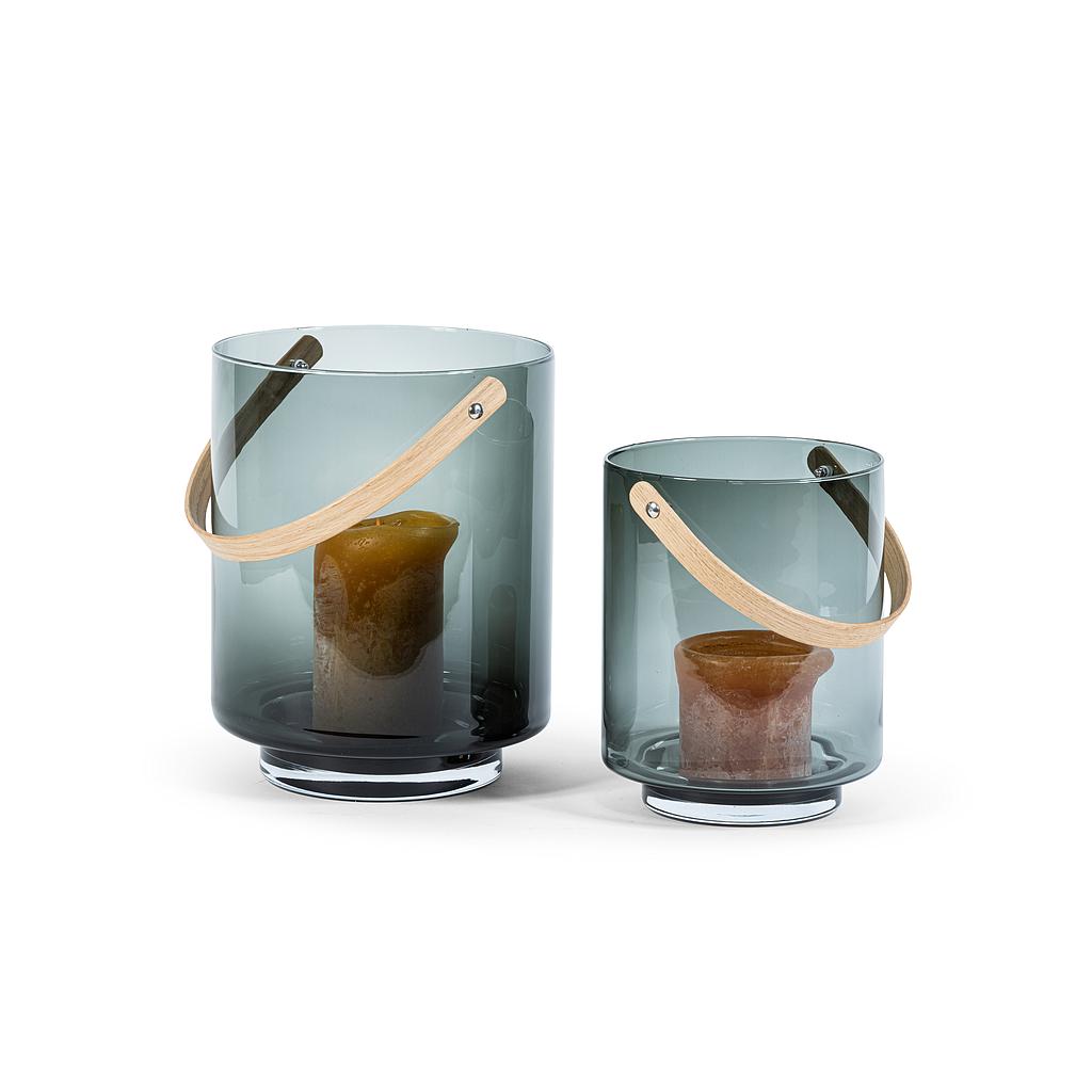 Hurricane with handle - glass + wood + smoke + natural oak - small Ø 22,5x28cm - p 2