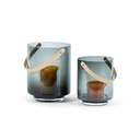Hurricane with handle - glass + wood + smoke + natural oak - small Ø 22,5x28cm - p 2