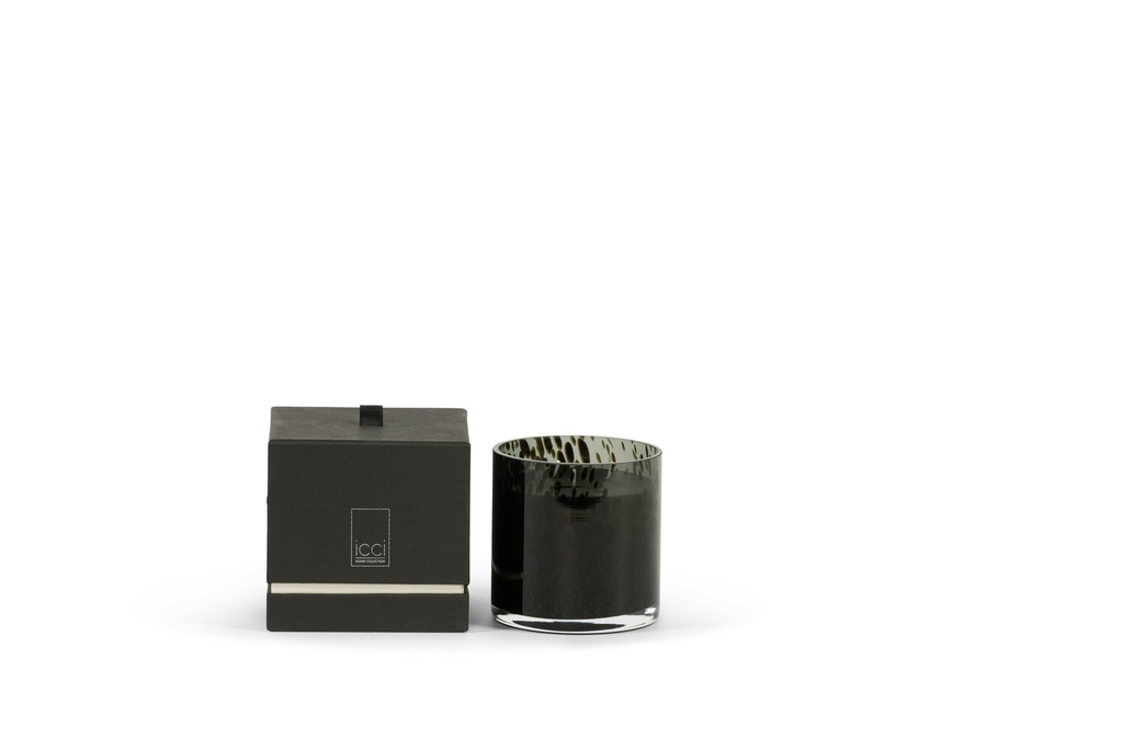 Scented candle cylindrical smoke black spotted glass - Ø12 x 12cm - 3 - int. cot. - p/4