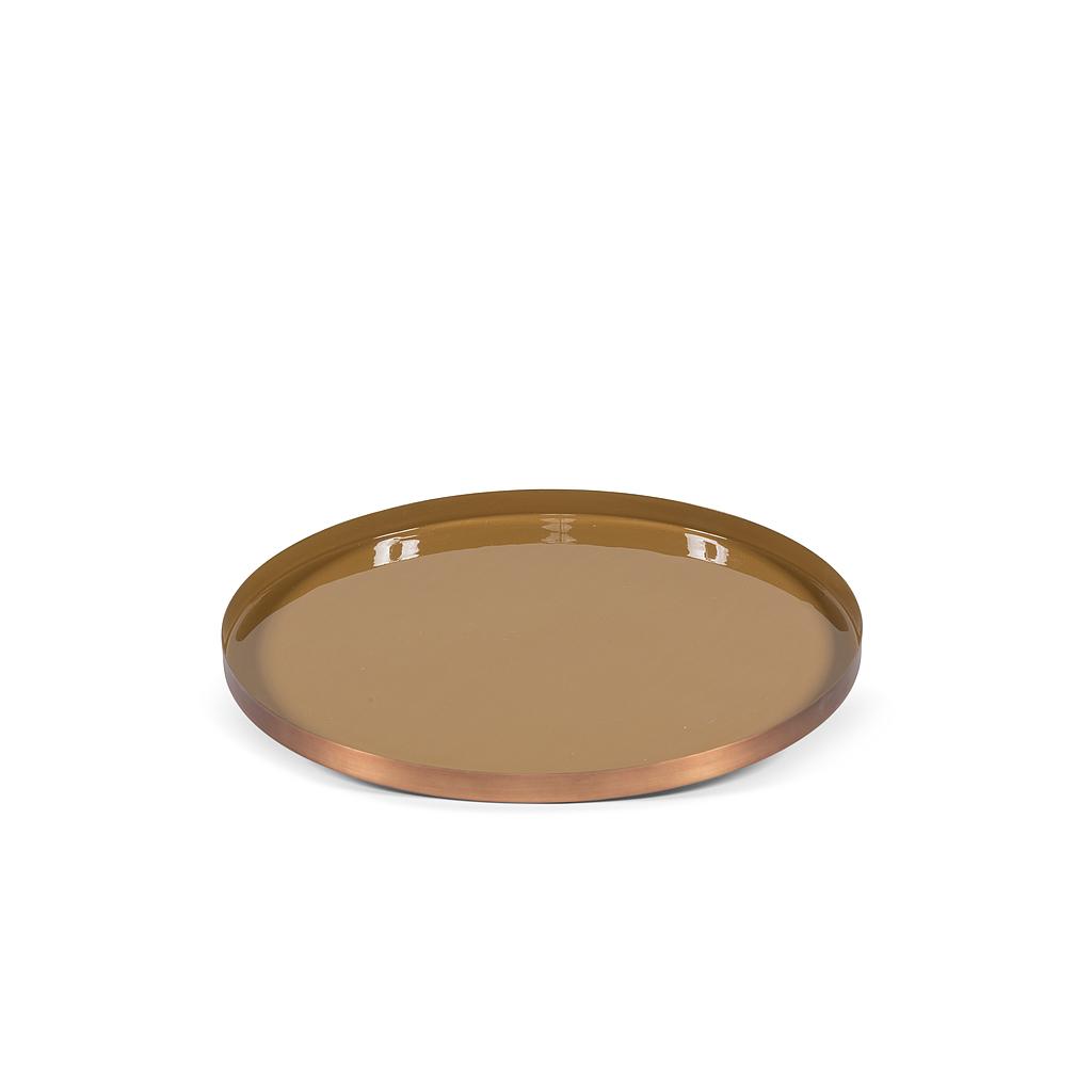 Tray - Metal & Enamel - Copper antique outside & mustard inside - Ø 40x2cm - p/2/4