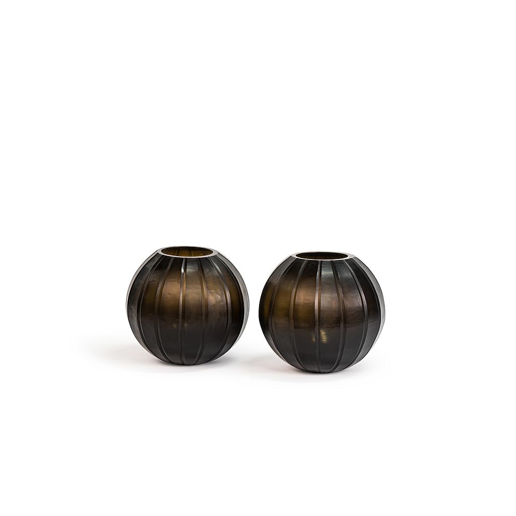 Round vase vertical rib cut - glass - smoke - Ø 30x26cm - p 1/1
