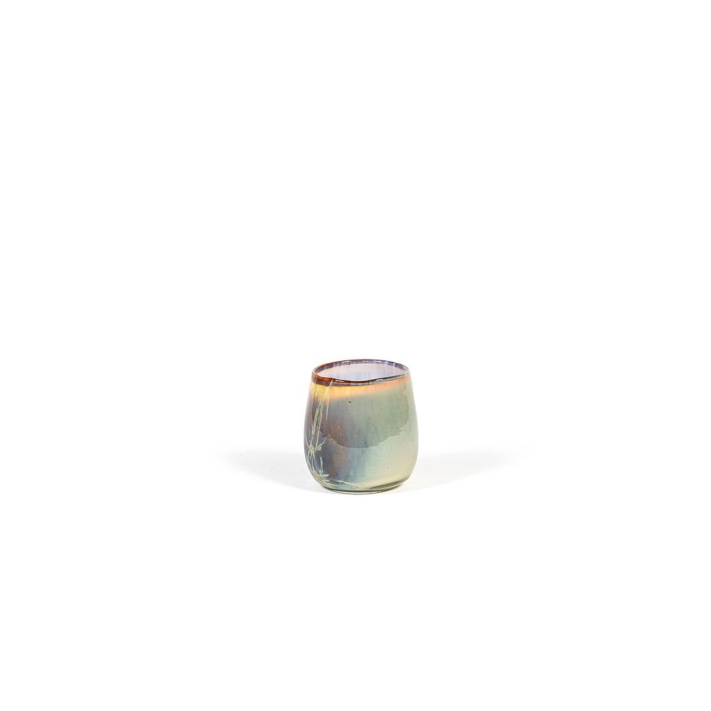 Thick votive bowl with jagged lines design - glass - green/brown - Ø15x14cm - p 4
