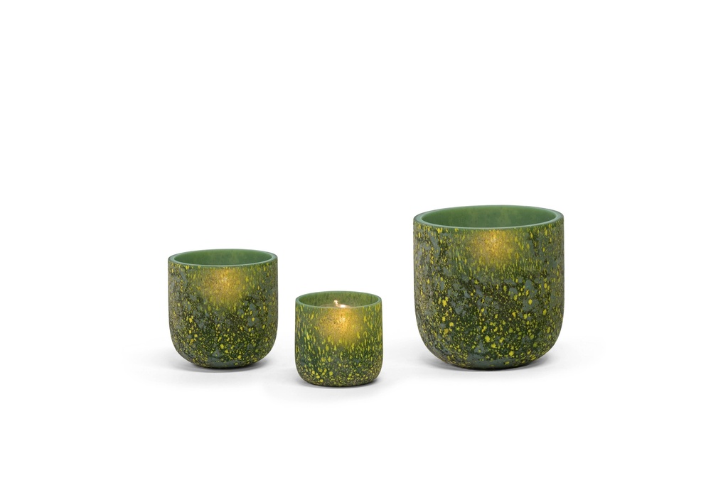 Mouthblown vase matt spotted - glass - green yellow - medium Ø12 x 12cm - p/1/12