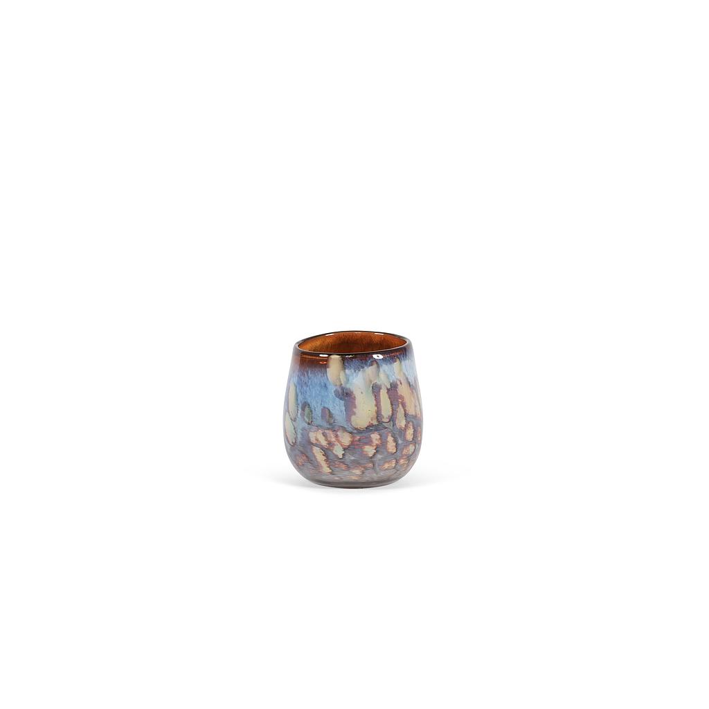 Thick votive bowl with bark design - glass - amber green - Ø15 x 14 cm - p/2