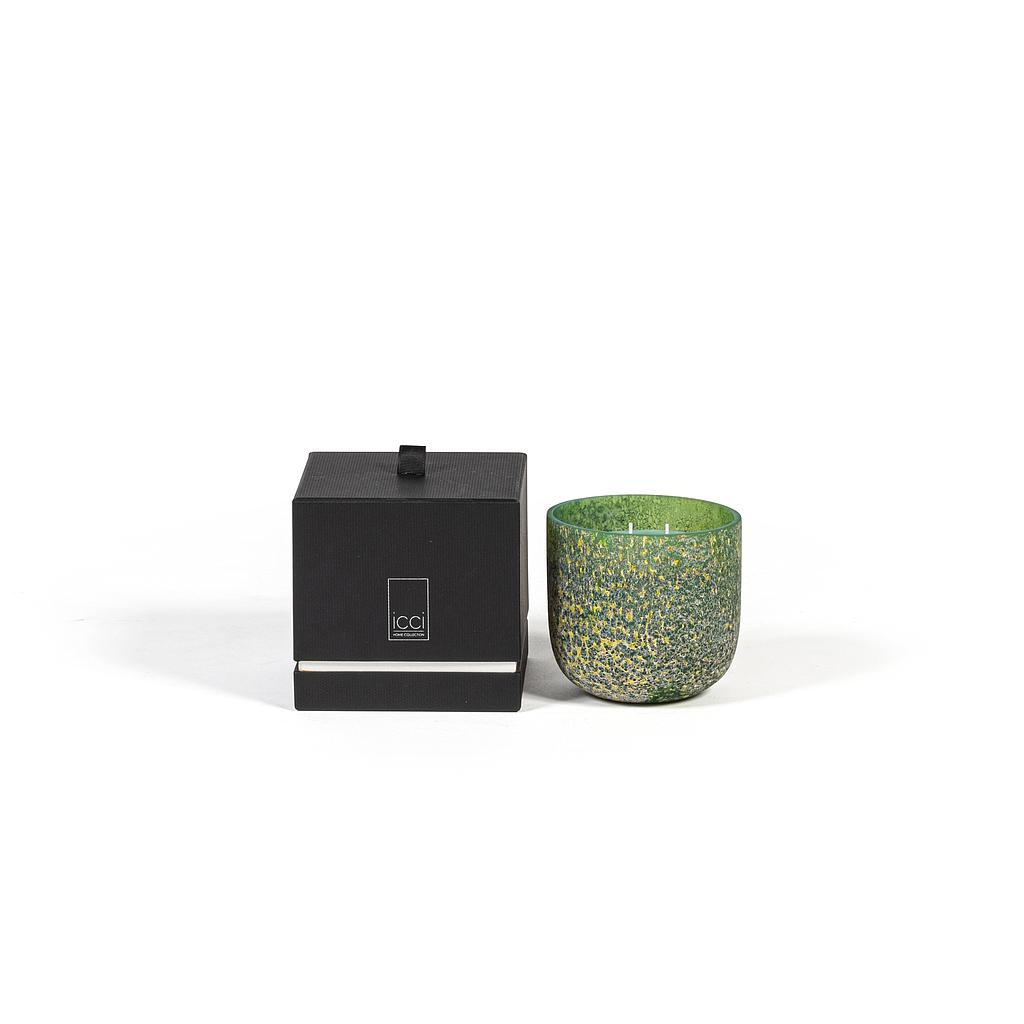 Mouthblown vase, matt green yellow spotted - medium Ø12 x 12cm - 2 - int. cot. - p/4