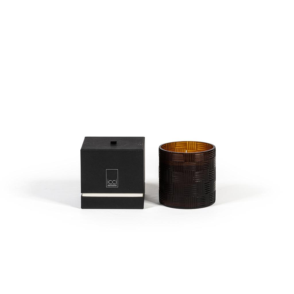 Mouthblown vase, amber with frame striped cutting - large Ø15 x 15cm - 3 - int. cot. - p/2